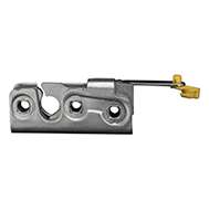 Full size 2 stage rotary latch with a perpendicular pull lever arm with rod clip, right hand, zinc plated. Accepts .550" striker.